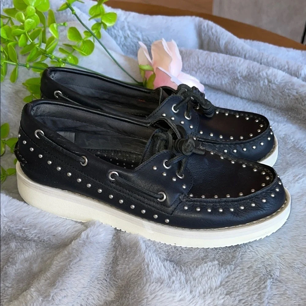 Sperry Black and White Studded Boat Shoes